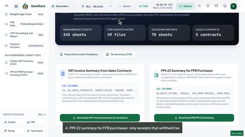 Still from the video tutorial Sawitara Finance · Documents & Tax