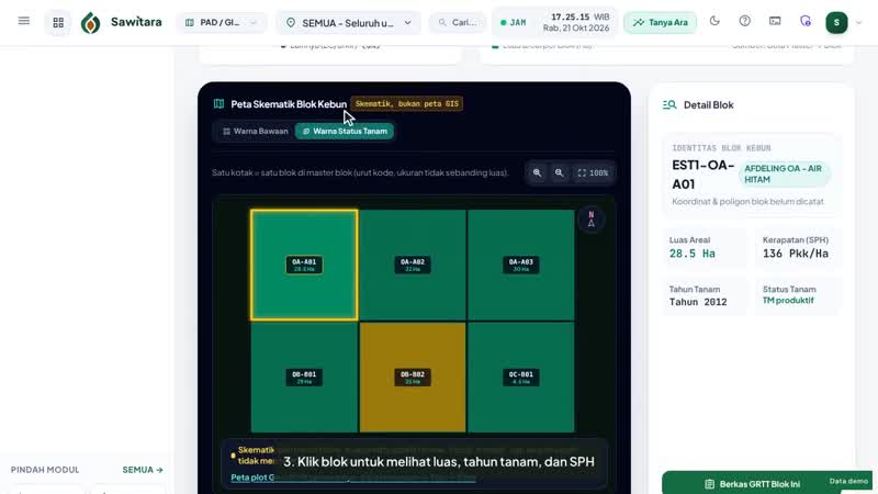 Cuplikan video tutorial Sawitara Estate · PAD / GIS & Lahan