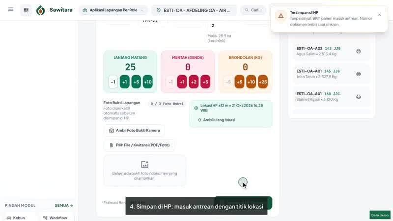 Cuplikan video tutorial Sawitara Estate · Aplikasi Lapangan
